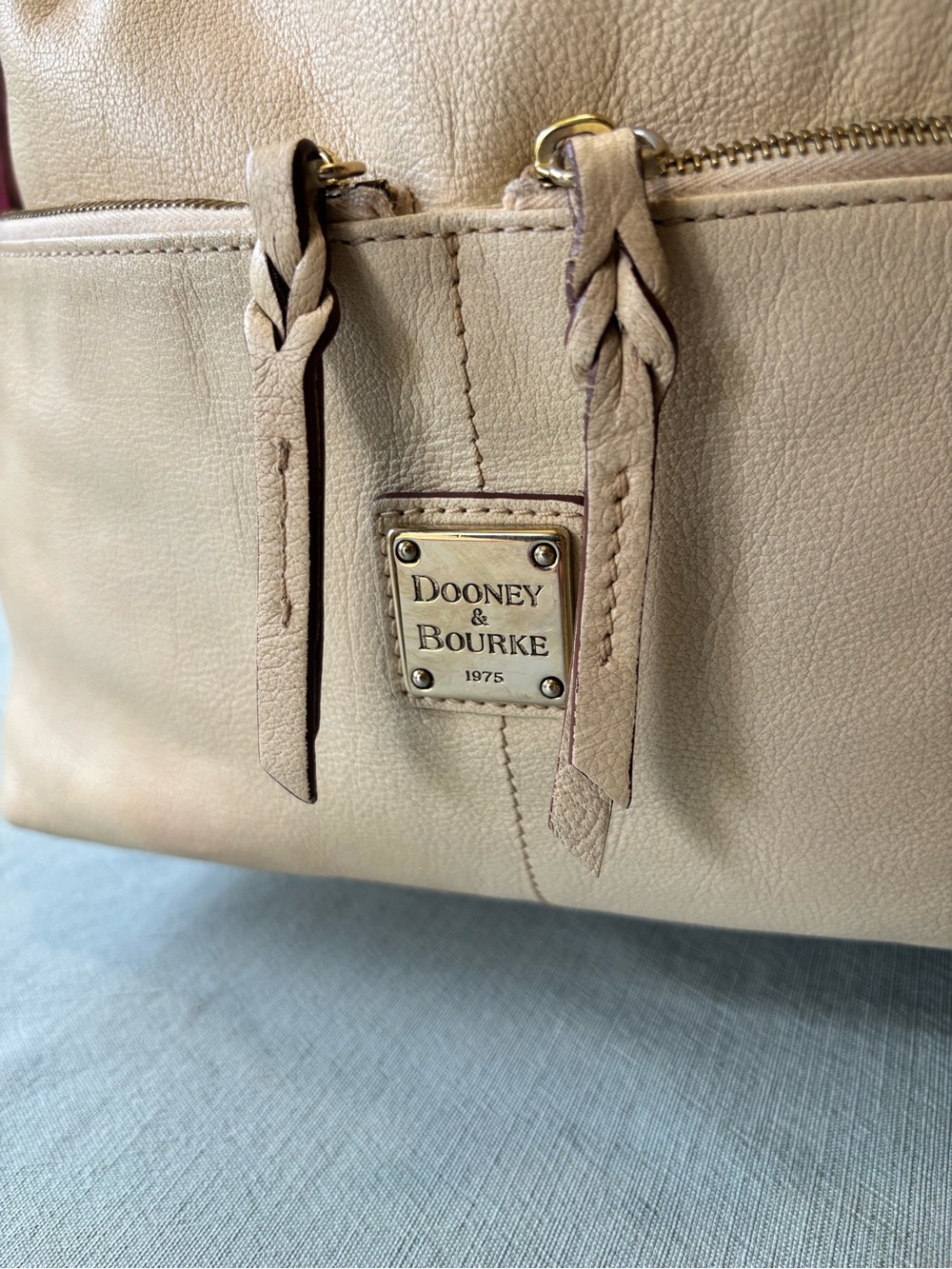 Dooney & Bourke Ecru Cream Pebbled Leather Shoulder Hobo with Colorful Scarf - Picture 2 of 16